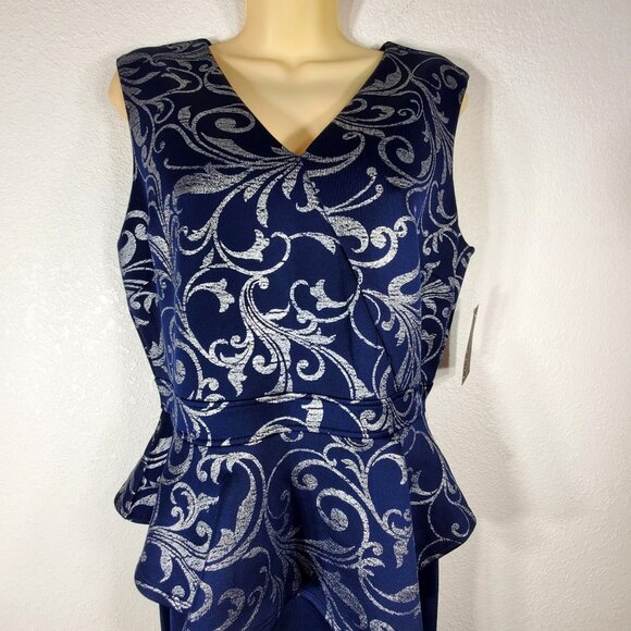 En Focus Studio Navy Blue Sleeveless Peplum Pencil Dress  Size 14 NWT - Picture 9 of 11